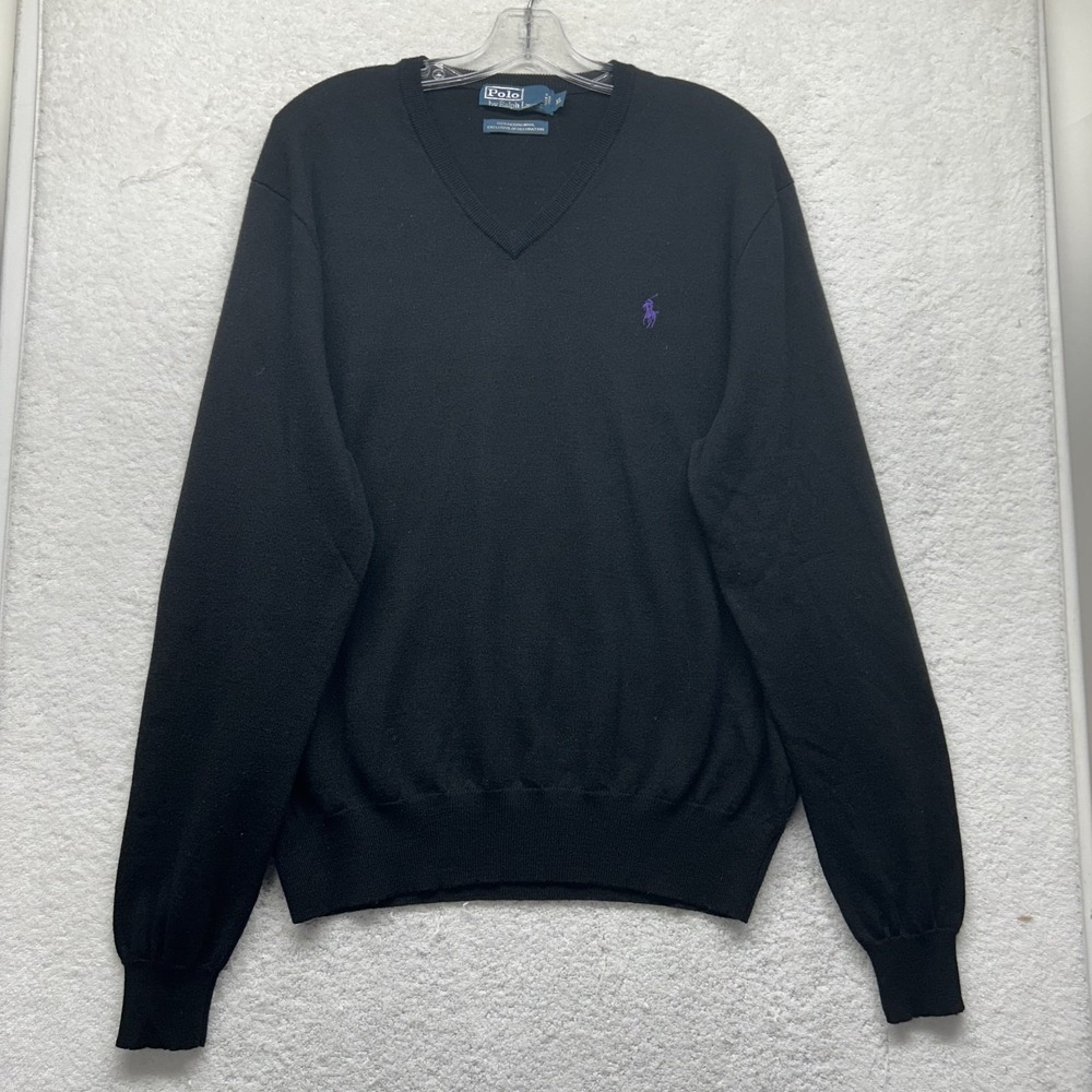 Polo Ralph Lauren Mens Size XL Black V Neck Merino Wool Pullover Sweater (S3)